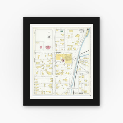Old map wall art mockup — black gallery frame with white mat — Sanborn Fire Insurance Map from Orange, Orange County, Texas (1909), Sheet #0006