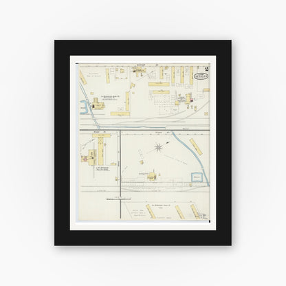 Old map wall art mockup — black gallery frame with white mat — Sanborn Fire Insurance Map from Deshler, Henry County, Ohio (1895), Sheet #0002