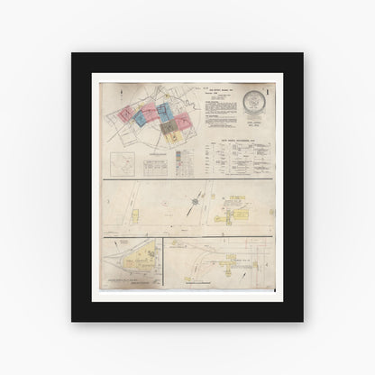 Old map wall art mockup — black gallery frame with white mat — Sanborn Fire Insurance Map from Italy, Ellis County, Texas (1944) - Complete Map Set