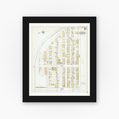 Old map wall art mockup — black gallery frame with white mat — Sanborn Fire Insurance Map from Mauch Chunk, Carbon County, Pennsylvania (1902), Sheet #0008