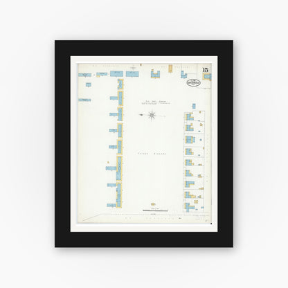 Old map wall art mockup — black gallery frame with white mat — Sanborn Fire Insurance Map from San Angelo, Tom Green County, Texas (1904), Sheet #0015