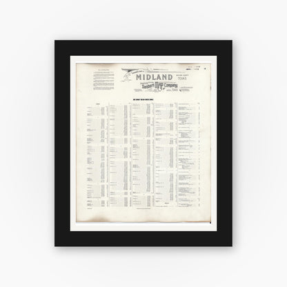 Old map wall art mockup — black gallery frame with white mat — Sanborn Fire Insurance Map from Midland, Midland County, Texas (1950), Sheet #0001