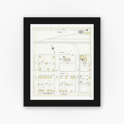 Old map wall art mockup — black gallery frame with white mat — Sanborn Fire Insurance Map from Childress, Childress County, Texas (1921), Sheet #0011