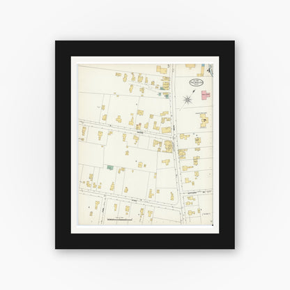 Old map wall art mockup — black gallery frame with white mat — Sanborn Fire Insurance Map from Falmouth, Barnstable County, Massachusetts (1906), Sheet #0004