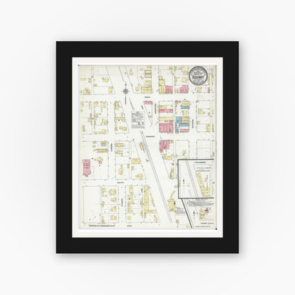 Old map wall art mockup — black gallery frame with white mat — Sanborn Fire Insurance Map from Ridgway, Gallatin County, Illinois (1910), Sheet #0001