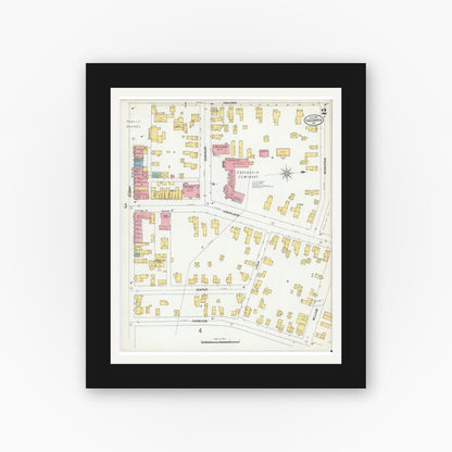 Old map wall art mockup — black gallery frame with white mat — Sanborn Fire Insurance Map from Cazenovia, Madison County, New York (1900), Sheet #0002