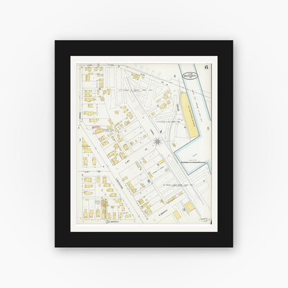 Old map wall art mockup — black gallery frame with white mat — Sanborn Fire Insurance Map from Michigan City, La Porte County, Indiana (1899), Sheet #0006