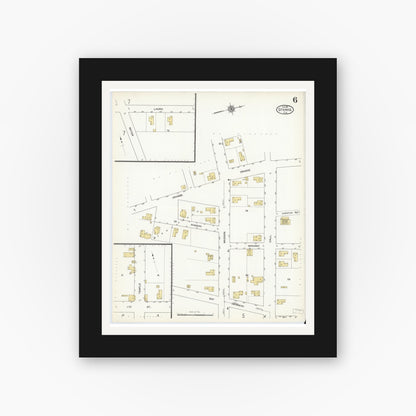 Old map wall art mockup — black gallery frame with white mat — Sanborn Fire Insurance Map from Starke, Bradford County, Florida (1912), Sheet #0006