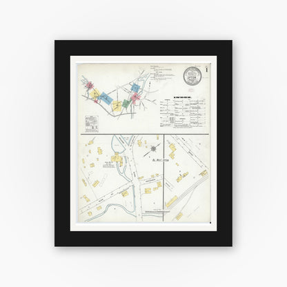 Old map wall art mockup — black gallery frame with white mat — Sanborn Fire Insurance Map from Upton, Worcester County, Massachusetts (1910) - Complete Map Set