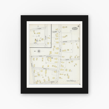 Old map wall art mockup — black gallery frame with white mat — Sanborn Fire Insurance Map from Reading, Middlesex County, Massachusetts (1892), Sheet #0006