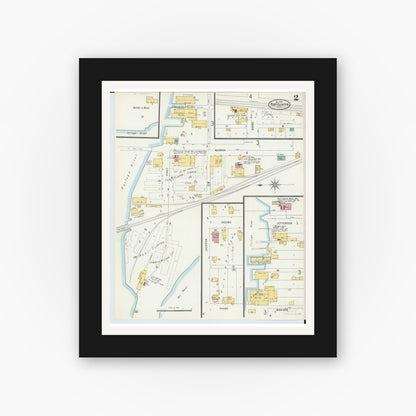 Old map wall art mockup — black gallery frame with white mat — Sanborn Fire Insurance Map from Port Clinton, Ottawa County, Ohio (1898), Sheet #0002