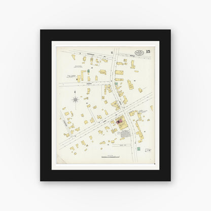 Old map wall art mockup — black gallery frame with white mat — Sanborn Fire Insurance Map from Natick, Middlesex County, Massachusetts (1899), Sheet #0015