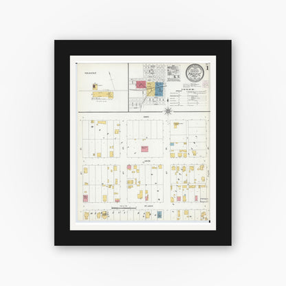 Old map wall art mockup — black gallery frame with white mat — Sanborn Fire Insurance Map from Pacific, Franklin County, Missouri (1903), Sheet #0001