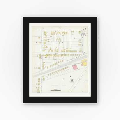Old map wall art mockup — black gallery frame with white mat — Sanborn Fire Insurance Map from Suffolk, Independent Cities, Virginia (1903), Sheet #0003