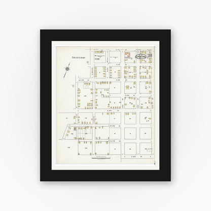 Old map wall art mockup — black gallery frame with white mat — Sanborn Fire Insurance Map from Corsicana, Navarro County, Texas (1921), Sheet #0038
