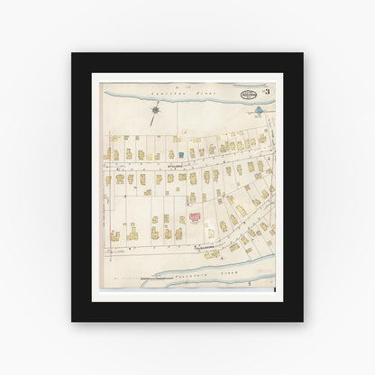 Old map wall art mockup — black gallery frame with white mat — Sanborn Fire Insurance Map from Addison, Steuben County, New York (1945), Sheet #0003
