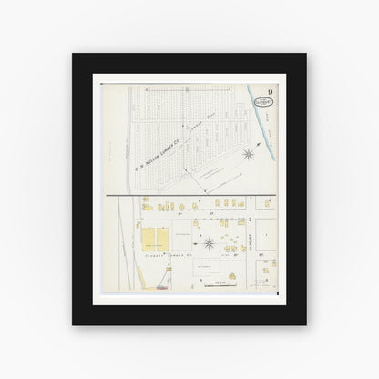Old map wall art mockup — black gallery frame with white mat — Sanborn Fire Insurance Map from Cloquet, Carlton County, Minnesota (1892), Sheet #0009