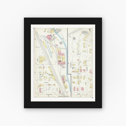 Old map wall art mockup — black gallery frame with white mat — Sanborn Fire Insurance Map from Freeport, Stephenson County, Illinois (1897), Sheet #0002
