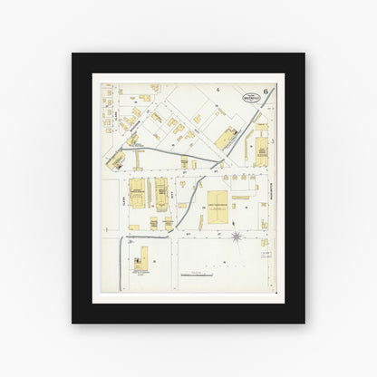 Old map wall art mockup — black gallery frame with white mat — Sanborn Fire Insurance Map from Greenville, Pitt County, North Carolina (1900), Sheet #0006