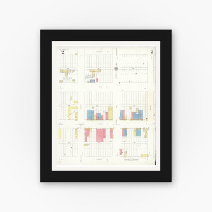 Old map wall art mockup — black gallery frame with white mat — Sanborn Fire Insurance Map from Newcastle, Young County, Texas (1933), Sheet #0002