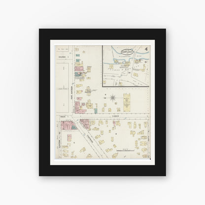 Old map wall art mockup — black gallery frame with white mat — Sanborn Fire Insurance Map from Cortland, Cortland County, New York (1887), Sheet #0004
