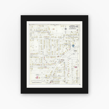 Old map wall art mockup — black gallery frame with white mat — Sanborn Fire Insurance Map from Independence, Jackson County, Missouri (1916), Sheet #0015