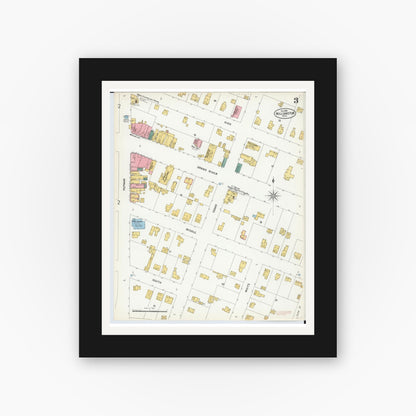 Old map wall art mockup — black gallery frame with white mat — Sanborn Fire Insurance Map from Williamston, Ingham County, Michigan (1899), Sheet #0003