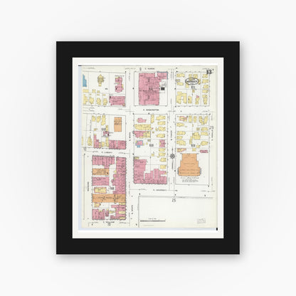 Old map wall art mockup — black gallery frame with white mat — Sanborn Fire Insurance Map from Ann Arbor, Washtenaw County, Michigan (1916), Sheet #0013