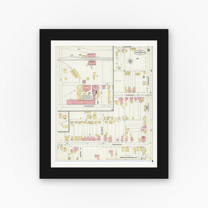 Old map wall art mockup — black gallery frame with white mat — Sanborn Fire Insurance Map from Greencastle, Franklin County, Pennsylvania (1902), Sheet #0003