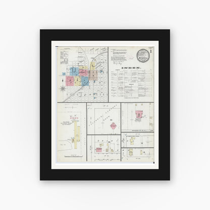 Old map wall art mockup — black gallery frame with white mat — Sanborn Fire Insurance Map from Mendota, La Salle County, Illinois (1891) - Complete Map Set