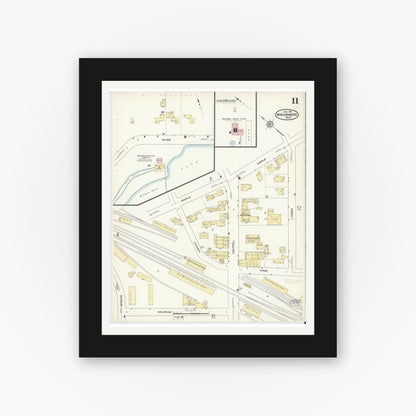 Old map wall art mockup — black gallery frame with white mat — Sanborn Fire Insurance Map from Winchendon, Worcester County, Massachusetts (1914), Sheet #0011