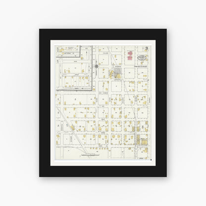 Old map wall art mockup — black gallery frame with white mat — Sanborn Fire Insurance Map from Perry, Taylor County, Florida (1917), Sheet #0003