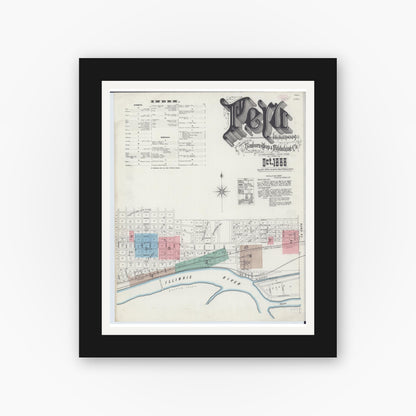 Old map wall art mockup — black gallery frame with white mat — Sanborn Fire Insurance Map from Peru, La Salle County, Illinois (1888) - Complete Map Set