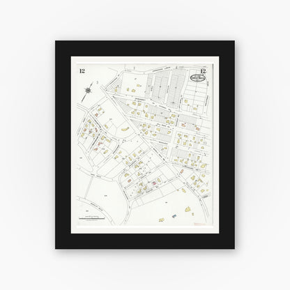 Old map wall art mockup — black gallery frame with white mat — Sanborn Fire Insurance Map from Great Neck, Nassau County, New York (1926), Sheet #0012