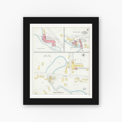 Old map wall art mockup — black gallery frame with white mat — Sanborn Fire Insurance Map from Leicester, Worcester County, Massachusetts (1889), Sheet #0006