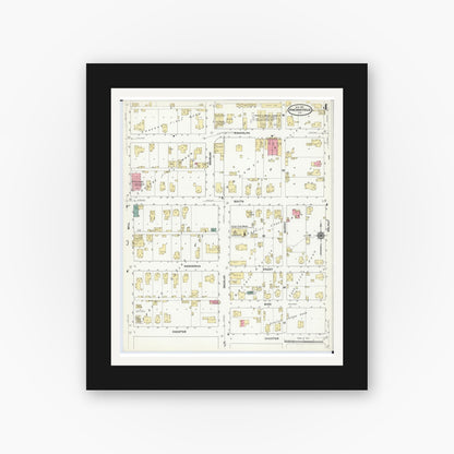 Old map wall art mockup — black gallery frame with white mat — Sanborn Fire Insurance Map from Pinckneyville, Perry County, Illinois (1910), Sheet #0004