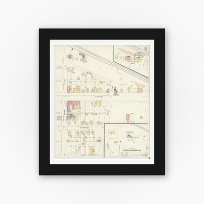 Old map wall art mockup — black gallery frame with white mat — Sanborn Fire Insurance Map from New Carlisle, Saint Joseph County, Indiana (1907), Sheet #0003