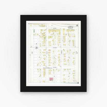 Old map wall art mockup — black gallery frame with white mat — Sanborn Fire Insurance Map from Creston, Union County, Iowa (1899), Sheet #0008