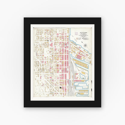 Old map wall art mockup — black gallery frame with white mat — Sanborn Fire Insurance Map from Duluth, Saint Louis County, Minnesota (1906), Sheet #0001