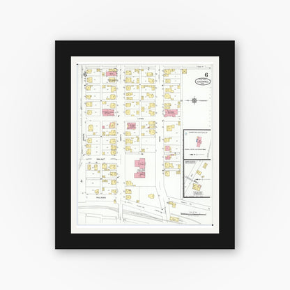 Old map wall art mockup — black gallery frame with white mat — Sanborn Fire Insurance Map from Caldwell, Noble County, Ohio (1923), Sheet #0006