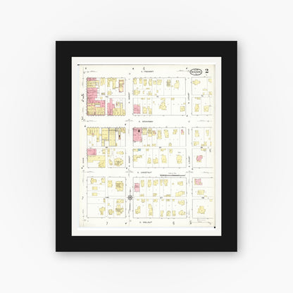 Old map wall art mockup — black gallery frame with white mat — Sanborn Fire Insurance Map from Denison, Crawford County, Iowa (1913), Sheet #0002