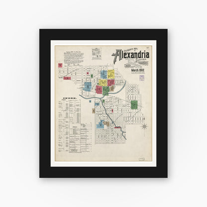 Old map wall art mockup — black gallery frame with white mat — Sanborn Fire Insurance Map from Alexandria, Madison County, Indiana (1902), Sheet #0001