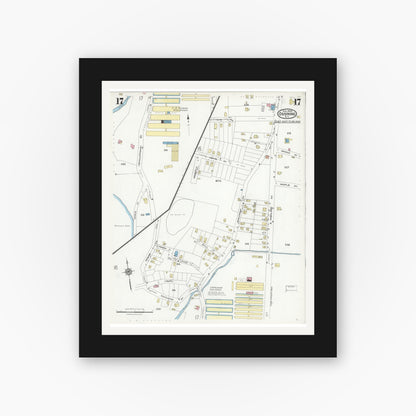 Old map wall art mockup — black gallery frame with white mat — Sanborn Fire Insurance Map from Ossining, Westchester County, New York (1924), Sheet #0017