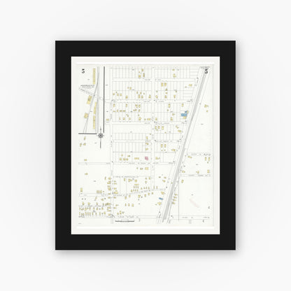 Old map wall art mockup — black gallery frame with white mat — Sanborn Fire Insurance Map from Pompano, Broward County, Florida (1939), Sheet #0005