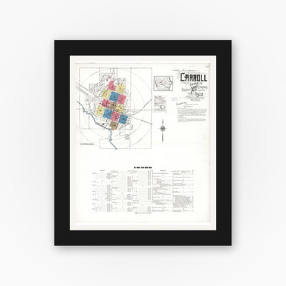 Old map wall art mockup — black gallery frame with white mat — Sanborn Fire Insurance Map from Carroll, Carroll County, Iowa (1923) â€” Complete Set