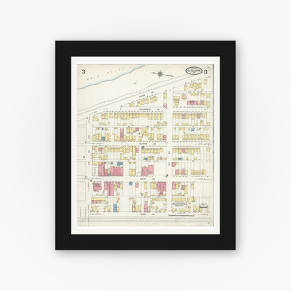 Old map wall art mockup — black gallery frame with white mat — Sanborn Fire Insurance Map from Aliquippa, Beaver County, Pennsylvania (1925), Sheet #0003