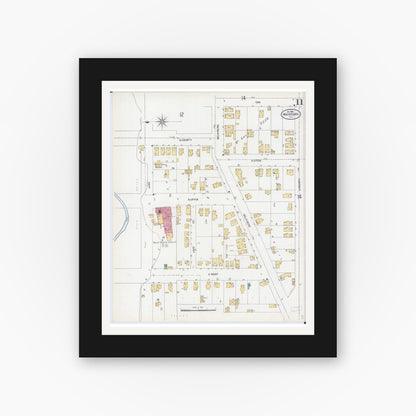 Old map wall art mockup — black gallery frame with white mat — Sanborn Fire Insurance Map from Waukegan, Lake County, Illinois (1906), Sheet #0011