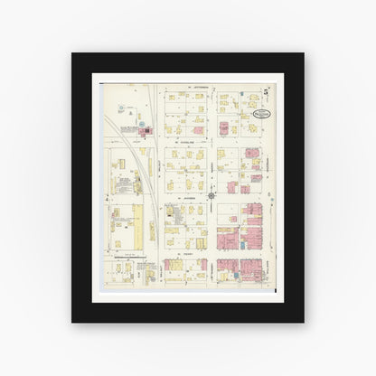 Old map wall art mockup — black gallery frame with white mat — Sanborn Fire Insurance Map from Paulding, Paulding County, Ohio (1913), Sheet #0005