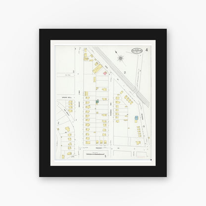 Old map wall art mockup — black gallery frame with white mat — Sanborn Fire Insurance Map from Rutherford, Bergen County, New Jersey (1909), Sheet #0004