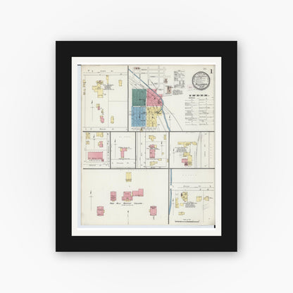 Old map wall art mockup — black gallery frame with white mat — Sanborn Fire Insurance Map from Hillsdale, Hillsdale County, Michigan (1893) - Complete Map Set